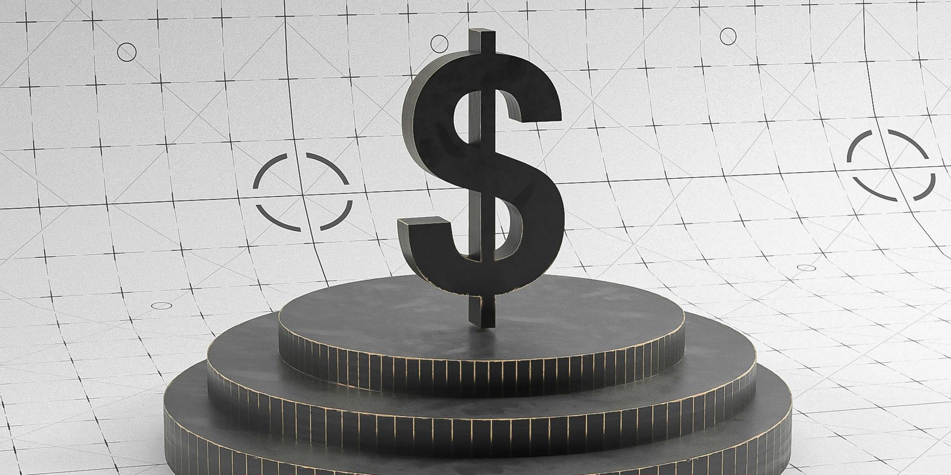 A small statue portrays the U.S. dollar sign 