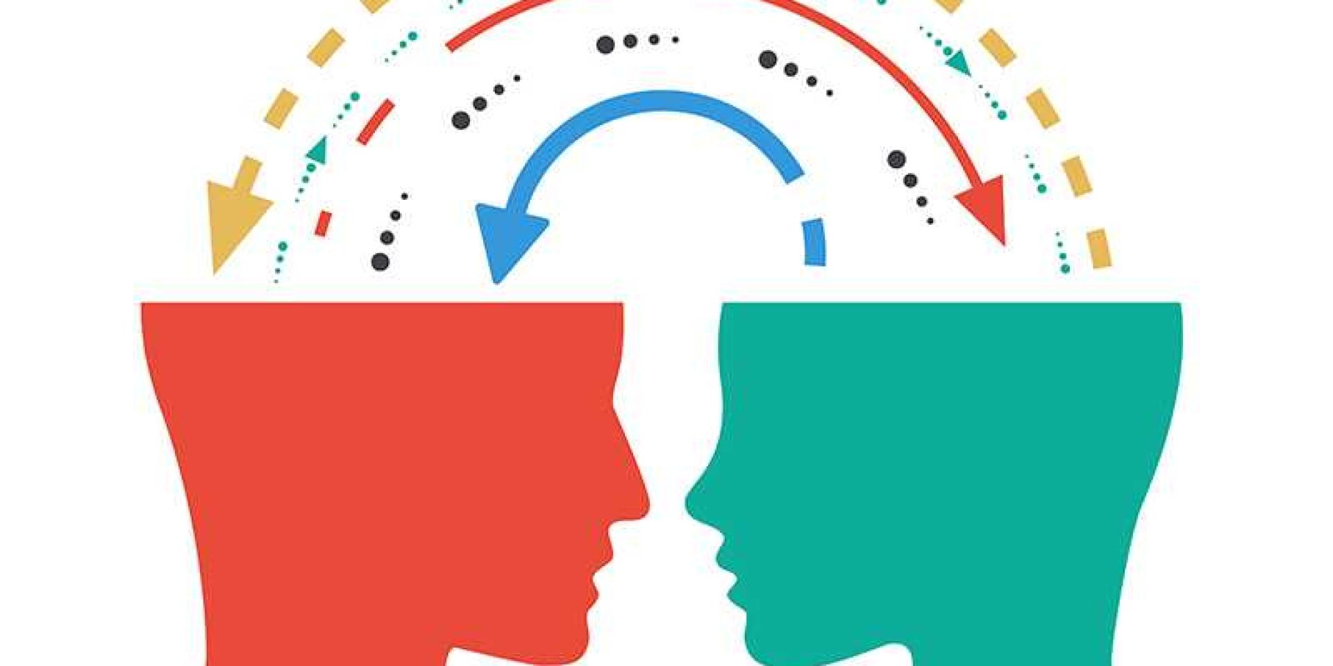 Illustration of arrows passing between two heads