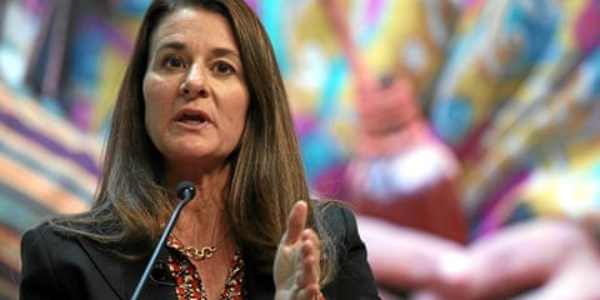 A woman, Melinda French Gates, giving a speech