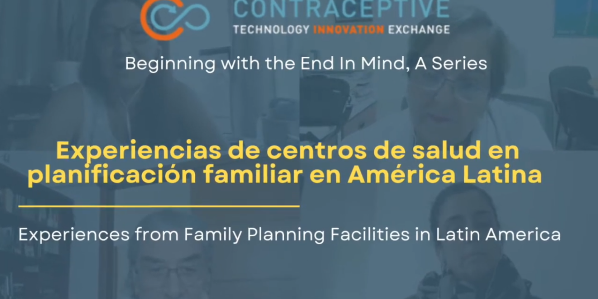 Webinar title page tat reads: "Experiencias de centros de salus en planificacion familiar en America Latin"