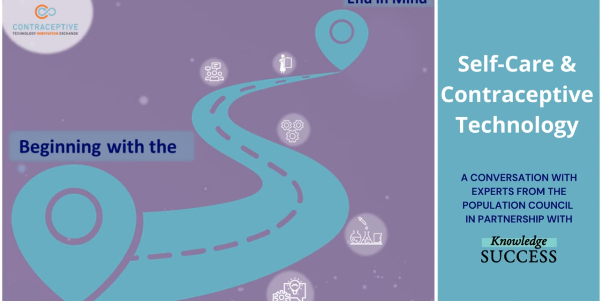 Webinar title page reads "Self-are and Contraceptive Technology"
