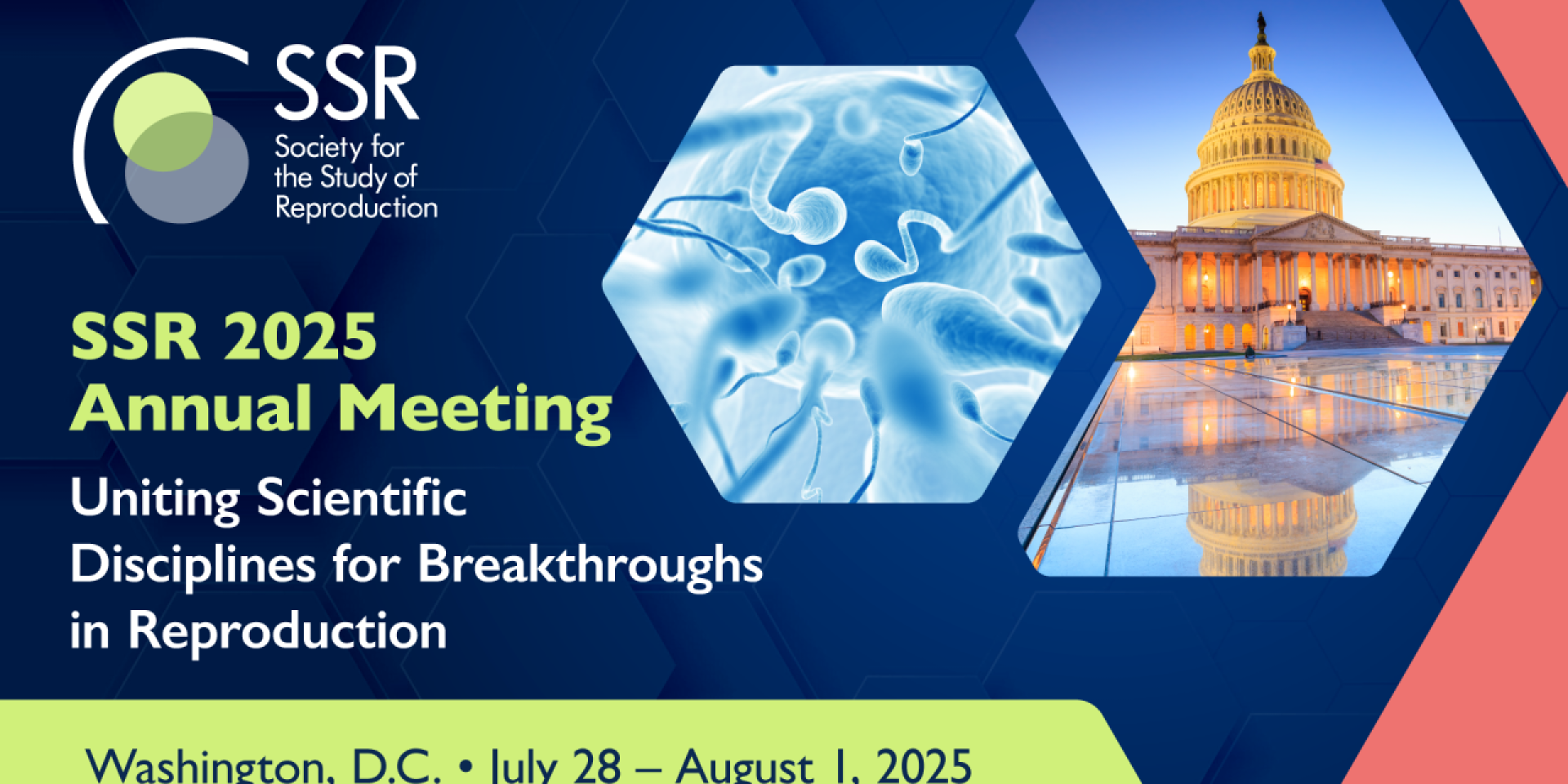 SSR annual meeting announcement with a picture of sperm meeting an egg as well as a picture of the capitol building in DC