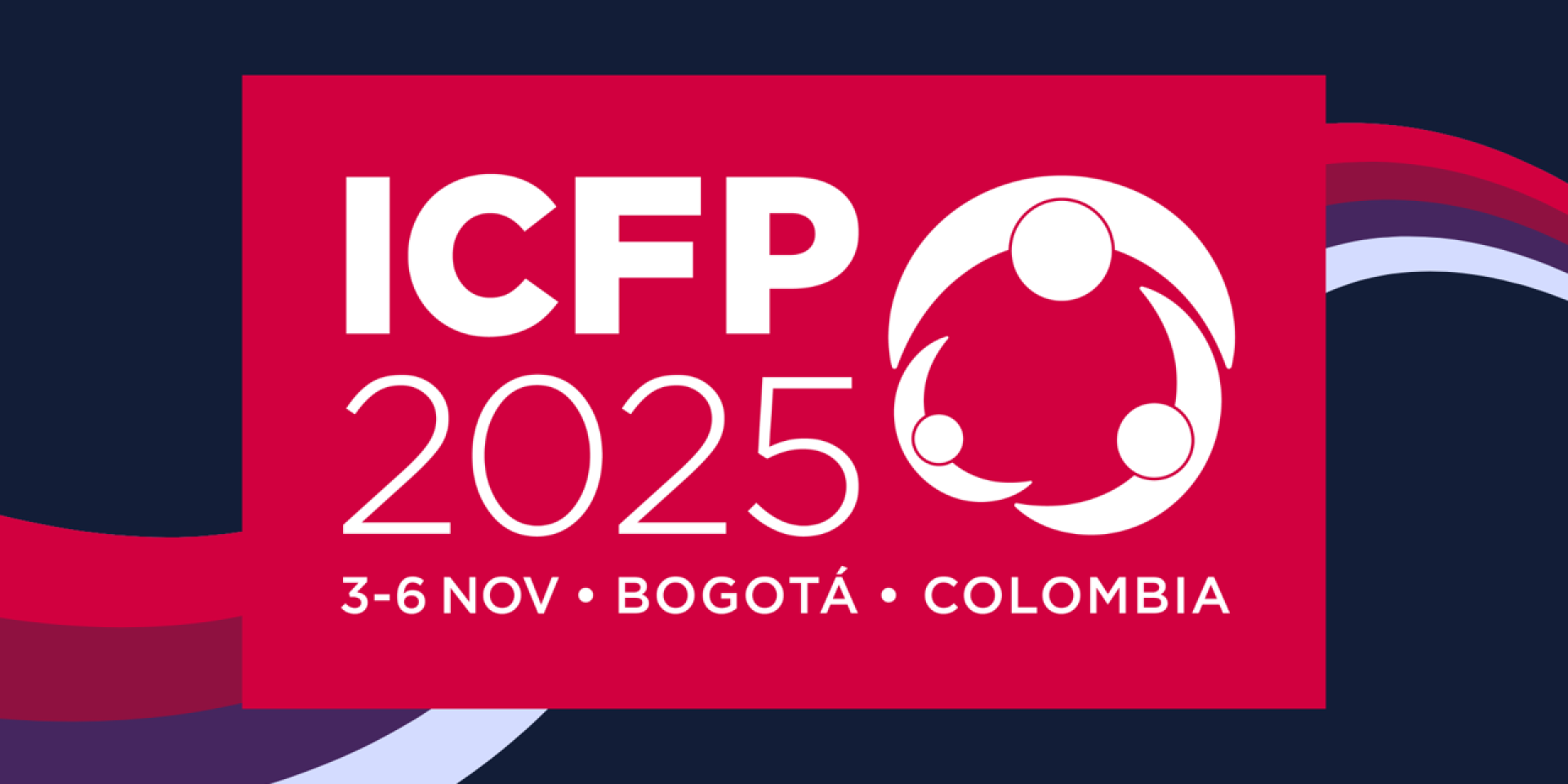 ICFP 2025 logo and information, white writing on pink background