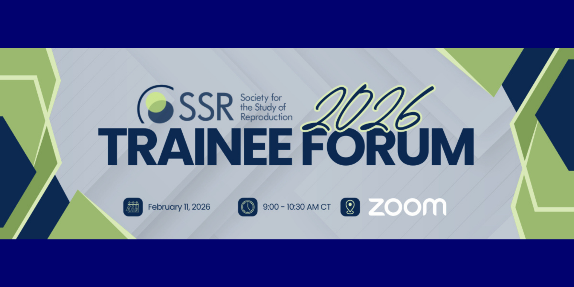 Poster with Forum information and geometric boarder in blue ad green
