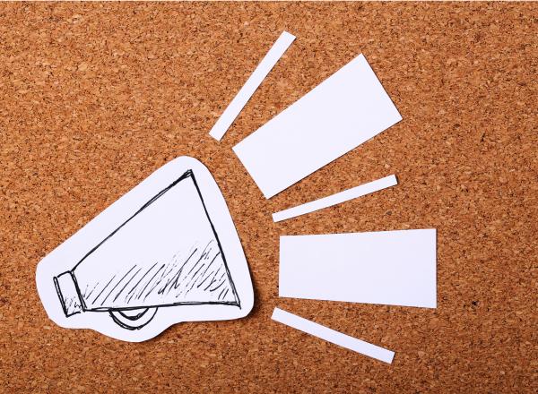Drawing of a megaphone on a bulletin board