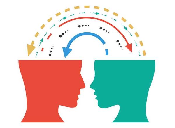 Illustration of arrows passing between two heads