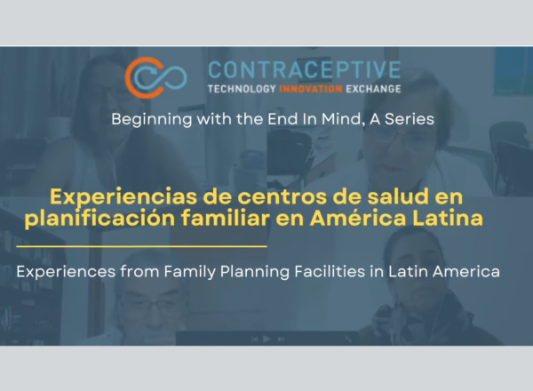 Webinar title page tat reads: "Experiencias de centros de salus en planificacion familiar en America Latin"