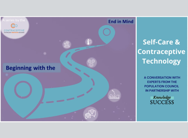 Webinar title page reads "Self-are and Contraceptive Technology"