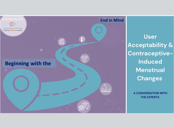 Webinar title page reads" "User Acceptability & Contraceptive-Induced Menstrual Changes"