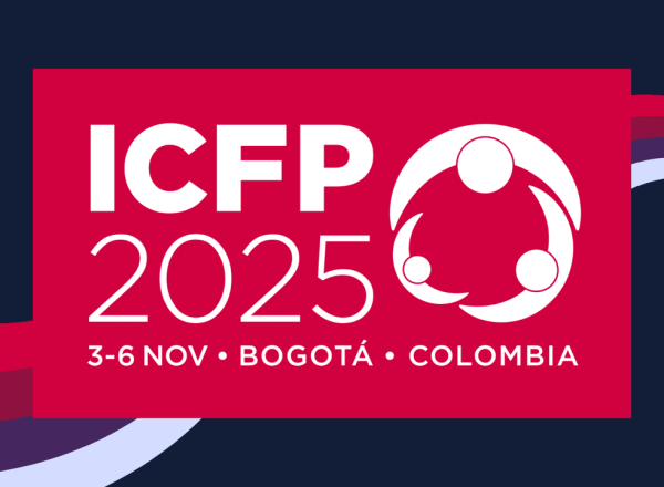 ICFP 2025 logo and information, white writing on pink background